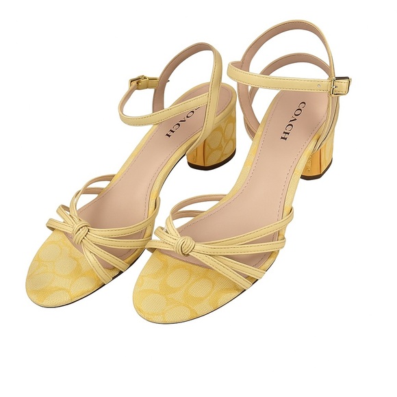 Coach Signature Jacquard Strappy Block Heel Sandals – Sz 11 (Yellow) (Pre-Owned) - Picture 1 of 13